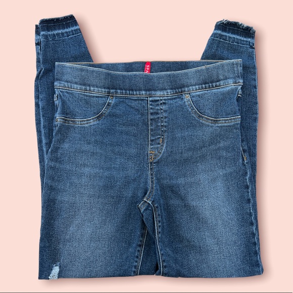 SPANX Distressed Ankle Skinny Jeans, Medium Wash - Picture 5 of 9